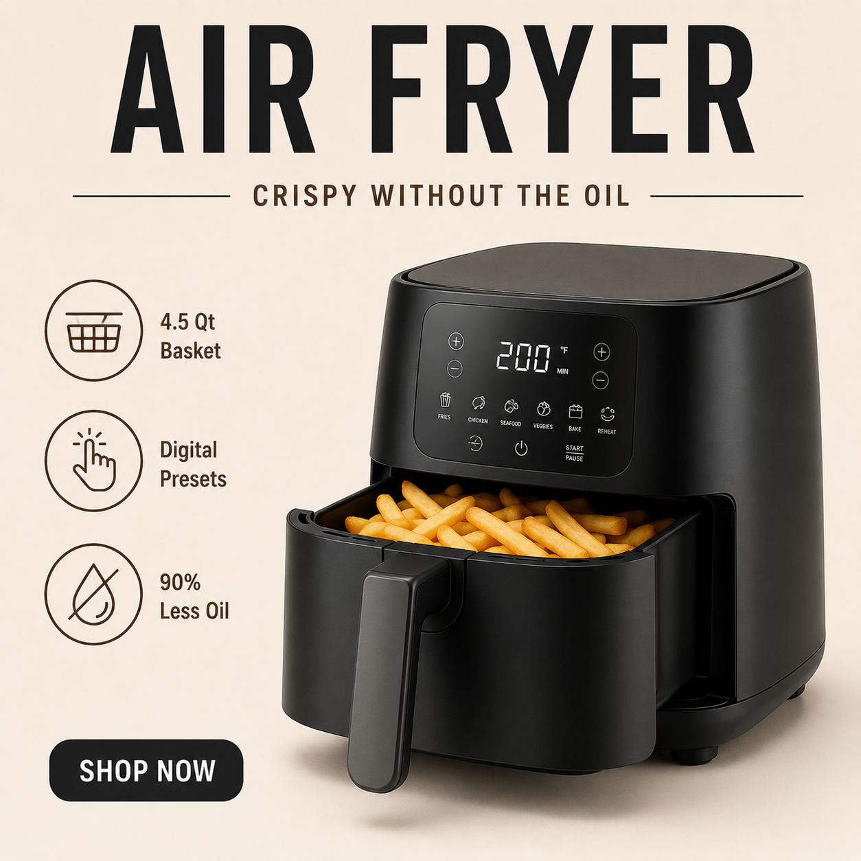 Stashfin air fryer with digital display